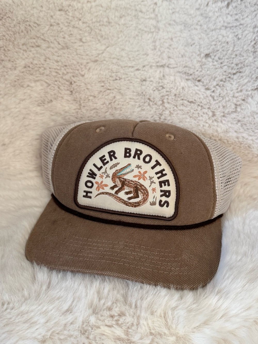 Howler Brothers Lazy Gator Brown and Cream Mesh Trucker Hat with Patch
